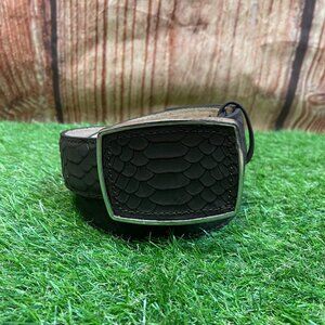 Men's Western Cowboy Genuine Leather Python Print Square Buckle Belt